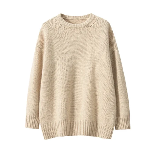 Woman Cashmere Knit Sweater Solid Color Crew-neck Loose Wool Pullover Jumper for Autumn Winter
