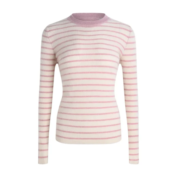 Women's Striped Wool Cashmere Sweater Fashion Slimming Soft Waxy Pullover Jumper for Autumn Winter