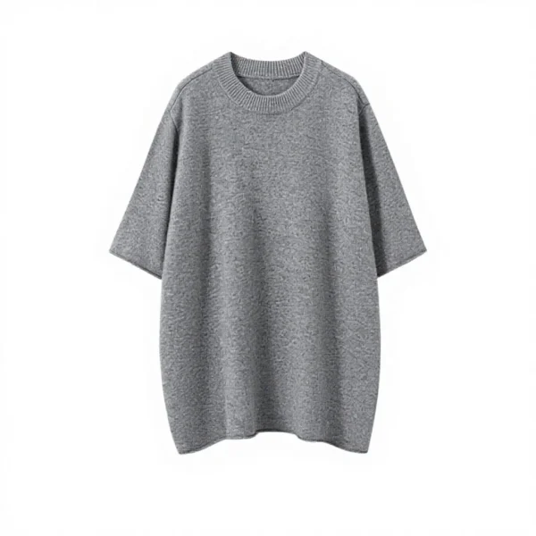 Women's Long Blend Cashmere T-Shirt Simple Style Loose Crew Neck Short Sleeve Knitting Pullover Sweater