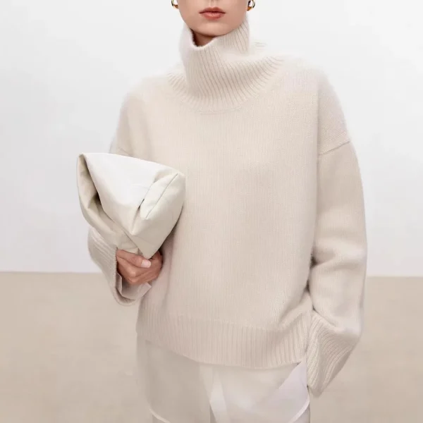 Heavy Turtleneck Cashmere Sweater Women Solid Color Warm Casual Pullover Jumper in Designer Tag