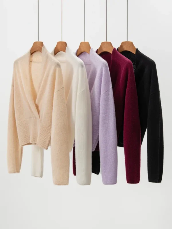 Premium Source Wrap V Neck Mongolia Cashmere Sweater French Style Slim Waist Knitted Pullover Elegant Women Cashmere Jumper