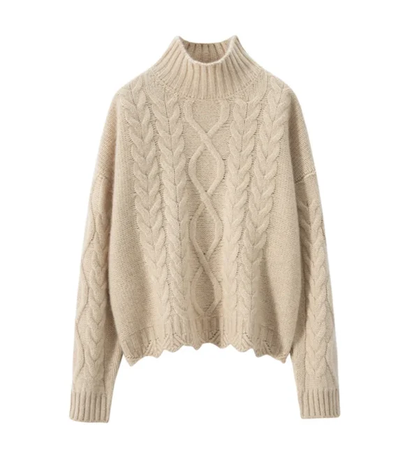 Womens Cashmere Winter Sweater Cable Knit Turtleneck Long Sleeves Kaschmir Pullover Jumper