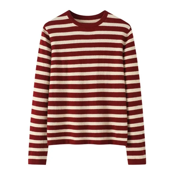 Women's Stripe Cashmere Sweater Crew Neck Long Sleeve Knit Thin Pullover Jumper for Spring