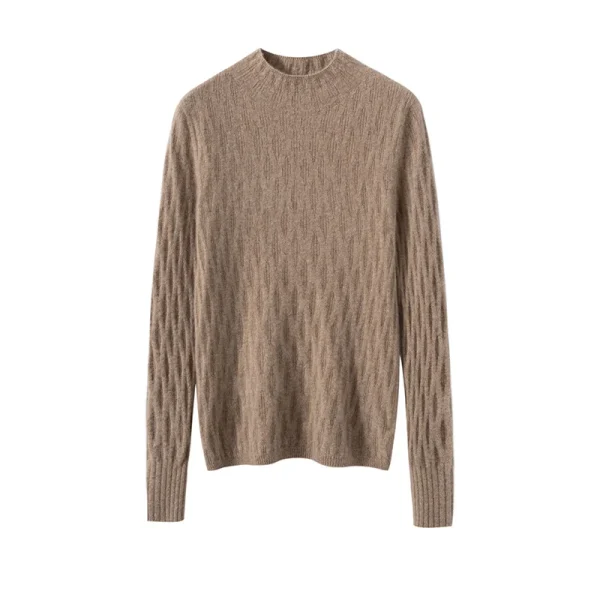 Women's Soft Cashmere High Neck Sweater Solid Pattern Ribbed Knitted Lightweight Warm Cashmere Pullover Base Layer