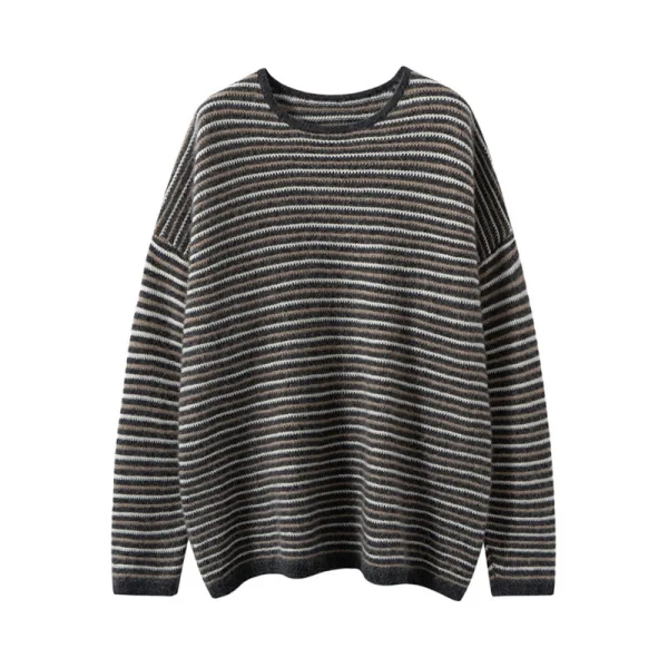 Striped Micro Pattern 100 Pure Cashmere Sweater Loose Oversized Crewneck Women Pullover B2B