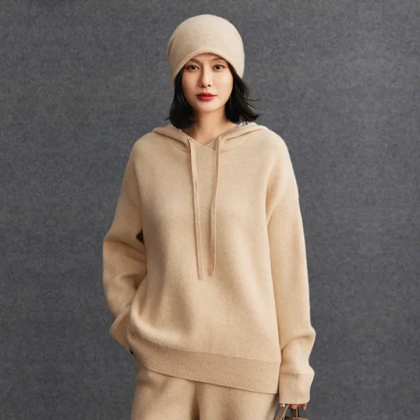 Private Label Cashmere Sweater Two Tone Double Face Contrast Hooded Knitwear Low MOQ Cashmere
