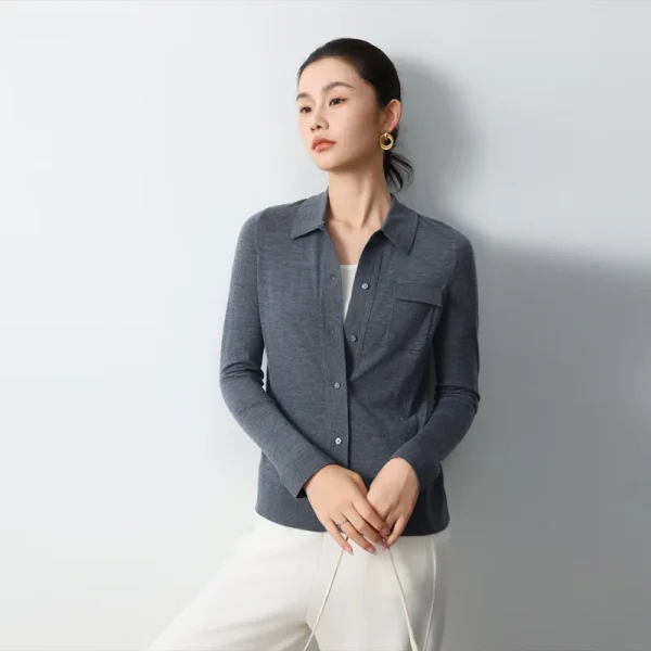 Fashionable High Quality 100%wool Sweater Spring Autumn Long Sleeve Cardigan Shirt Lightweight Tops