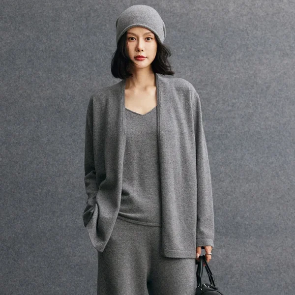 Premium Mongolia Cashmere Cardigan Open Front Loose Fit Solid Color Long Sleeve Knitwear Women Cashmere Sweater Coat