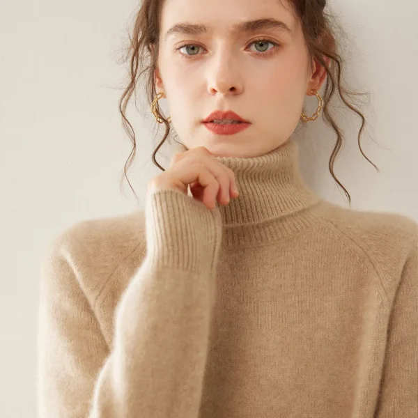 Women's High Neck Cashmere Sweater Pullover Raglan Knit Soft Feel