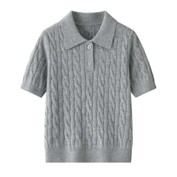 Verified Short Sleeve Mongolia Cashmere Polo Sweater Cable Knit Button up Knitted Top Service