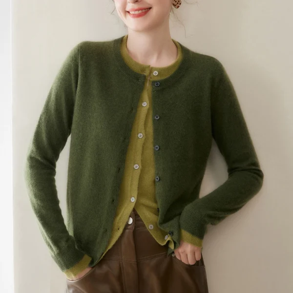 Inner Mongolia Cashmere Women Sweater Cardigan Crew Neck Knit Jumper High Quality Cardigan