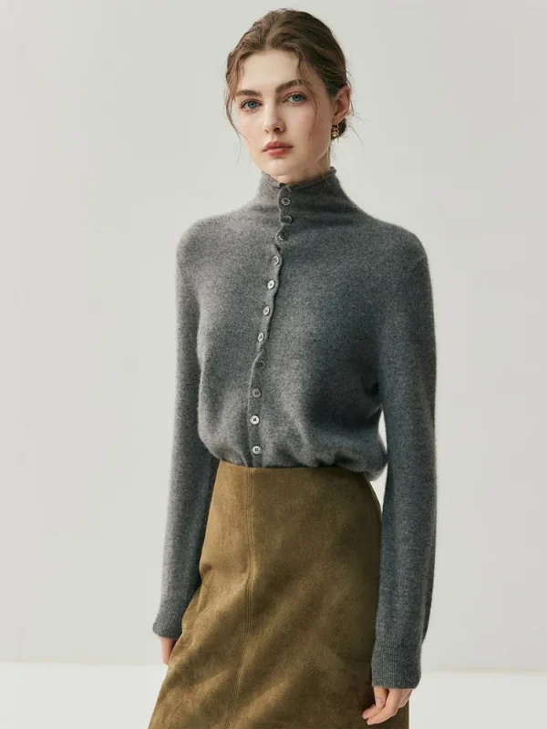 Cashmere Sweater for Women,wool Winter New Style Rolled Edge Cardigan, Comfortable Soft Versatile Single Row Multi-Button