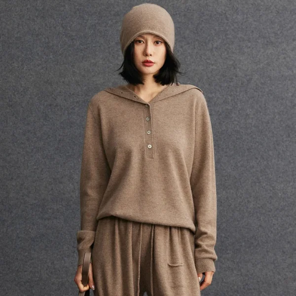Cashmere Sweaters Hooded Placket Design Soft Breathable Elegant Winter Cashmere Apparel Professional