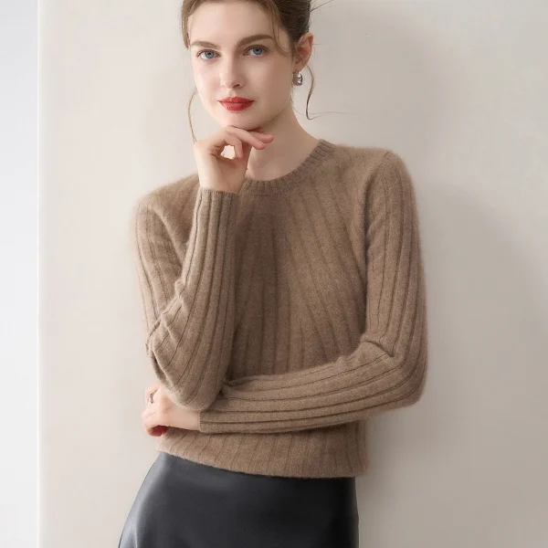Vertical Ribbed 100 Pure Cashmere Base Layer Sweater Slim Fit Round Neck Pullover B2B Maker