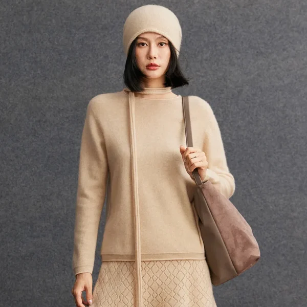 Women's Premium Mongolia Cashmere Sweater Rolled Edge Knitwear Drop Shoulder Slouchy Pullovers Winter Wool Top