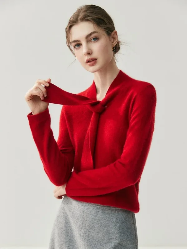 Baby Cashmere Wool V-Neck Loose Knitted Base Shirt with Flutter Collar for Women, Elegant Slimming and Youthful Sweater Trend