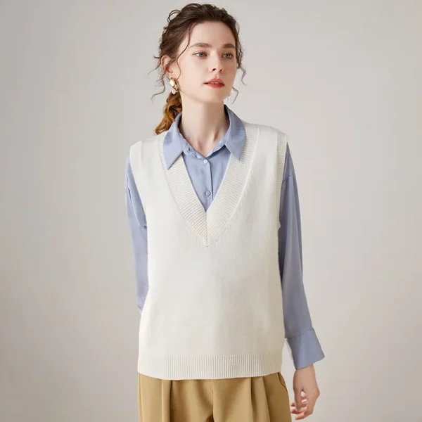 Sleeveless Women's Cashmere Jumper V Neck Tank Tops Solid Color Soft Cashmere Knitwear Premium Mongolia
