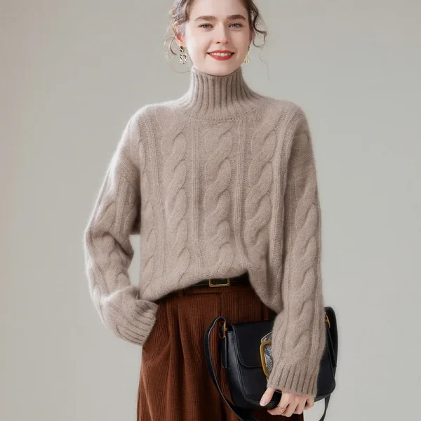 Cable Knit Mongolia Cashmere Jumper Turtleneck Warm Thick Pullover Casual Women Knitted Cashmere Sweater Vendor