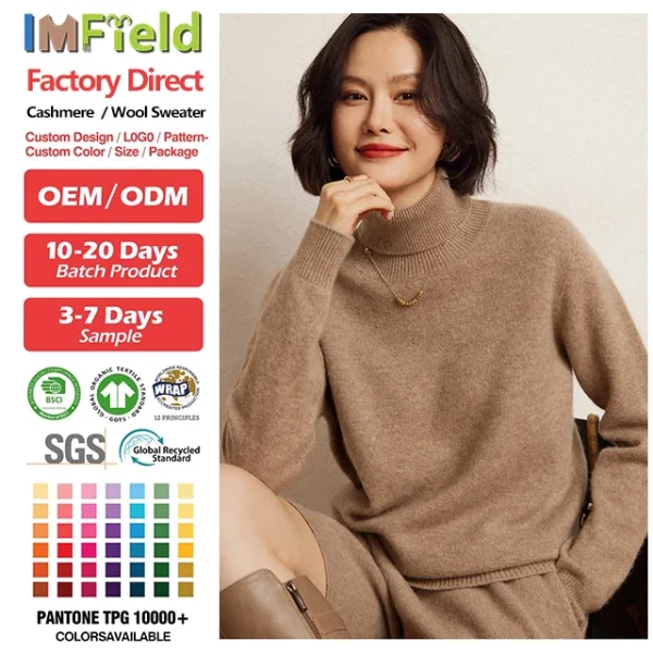 Mongolia Cashmere Turtleneck Sweater for Women Winter Warm Loose Knitted Pullover Solid Color Casual Ladies Jumper