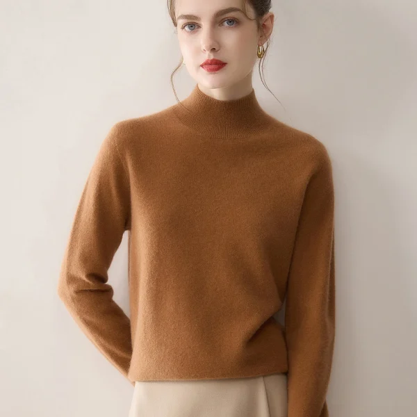 Solid Plain Stand Collar 100 Pure Cashmere Sweater Women Elegant Winter Pullover Jumper B2B