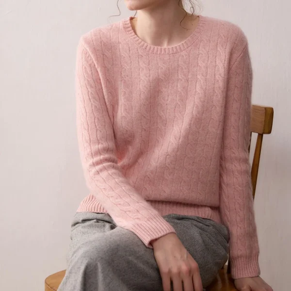 Crew Neck Cashmere Wool Premium Knit Women's Casual Long Pullover Sweater Autumn New Solid Color Sweater
