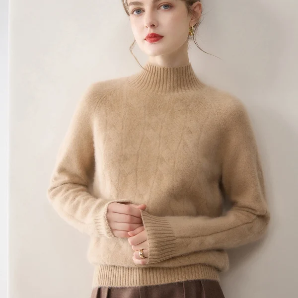 Mock Neck Cable Knit 100 Pure Cashmere Sweater Women Luxury Autumn Winter Pullover Jumper Vendor