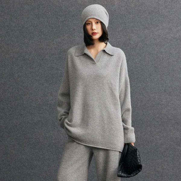 Bulk Premium Mongolia Cashmere Tops Oversized Polo V Neck Longline Knit Tunic Autumn Winter Women Cashmere Sweaters