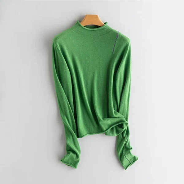 Women's Thin Cashmere Sweater Solid Color Roll Collar Knit Bottoming Wool Pullover for Spring Autumn