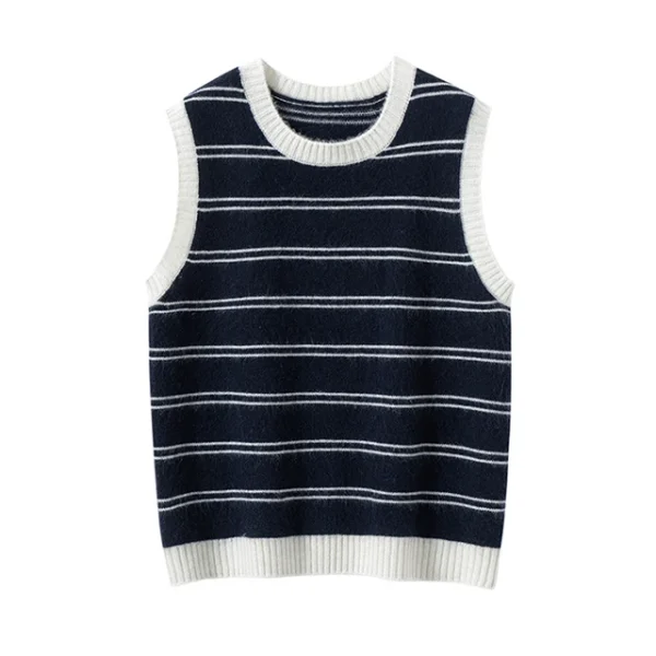 Women's Striped Cashmere Vest New Arrival Casual O-neck Sleeveless Knitted Sweater