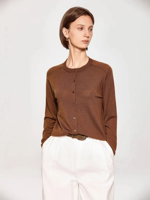 New Autumn/winter High Quality Round Neck Elegant Wool Cardigan Sweater for Women