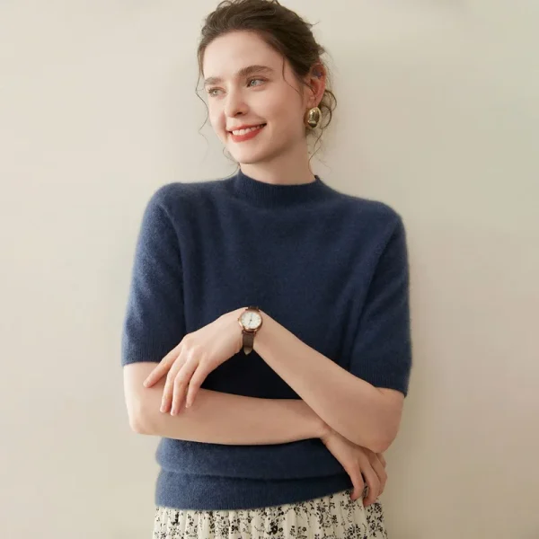 Women 100% Cashmere Short Sleeve Sweater Autumn Winter Thin Knit Cashmere Pullover Base Shirt Support