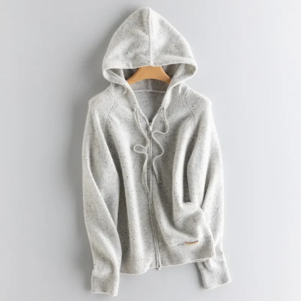 Women's Cashmere Zip Cardigan with Hoodie Casual Spring Autumn Knitted Wool Jacket Sweater Mongolia