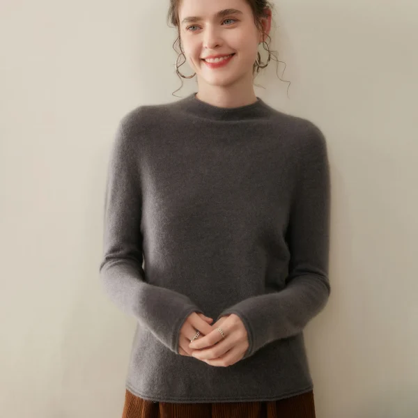 Apparel Mongolia Cashmere Sweater Jersey Knitted Mock-Turtleneck Jumper Set-in Sleeve Minimalist Cashmere Pullover