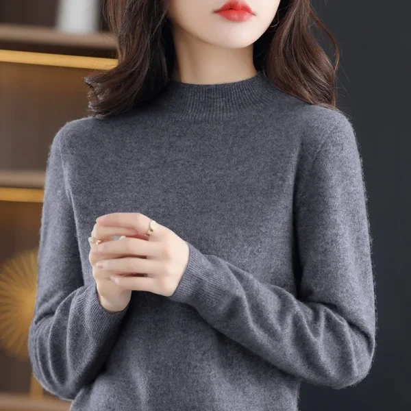 Hot 100% Merino Wool Womens Clothing Sweater Autumn Winter Solid Color TurtleNeck Knit Pullover Slim Fit Versatile Jumper