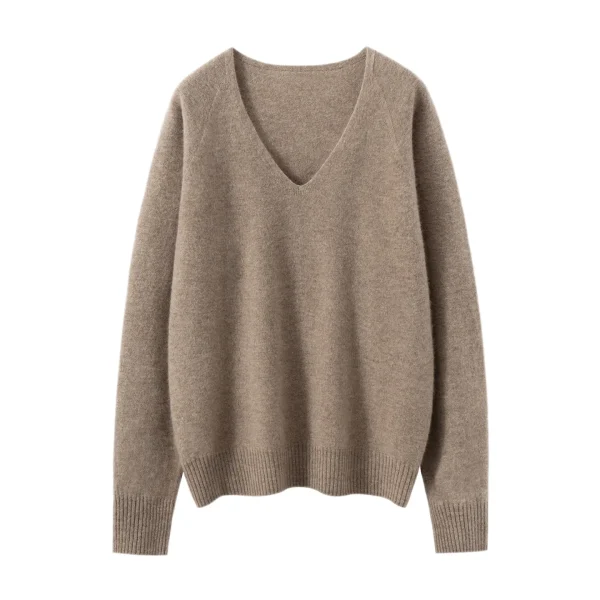 Spring Autumn Women's V Neck Cashmere Pullover New Design Deep V-Neck Casual Cashmere Knitwear Sweater