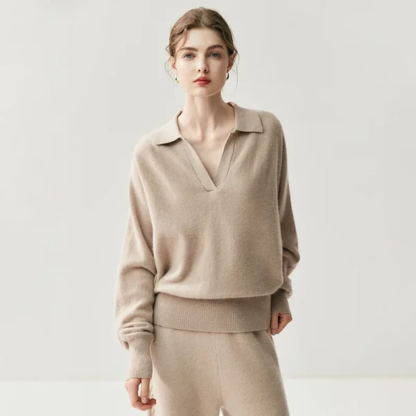Best 100% Cashmere Sweaters for Women Polo Neck Loose Size  Pullover Solid Color Loose Knit Soft Jumper