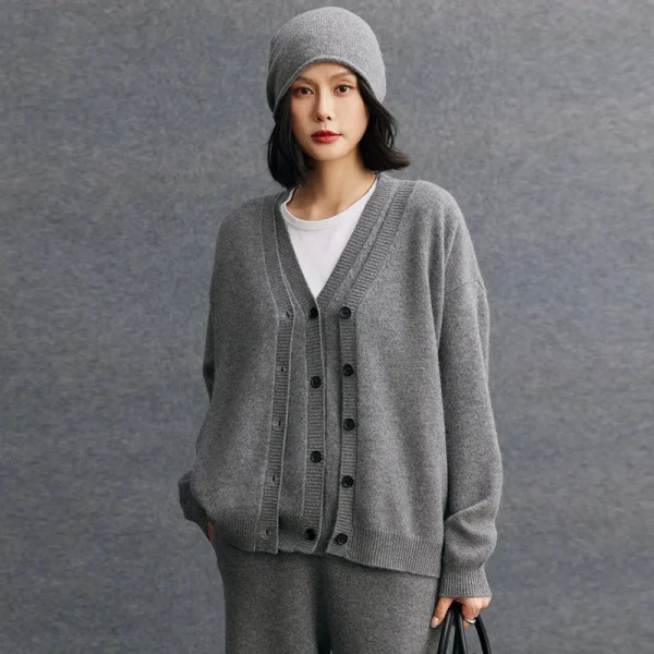 Premium Mongolia Cashmere Cardigan Single Breasted Loose V Neck Wool Sweaters Minimalism Service Available