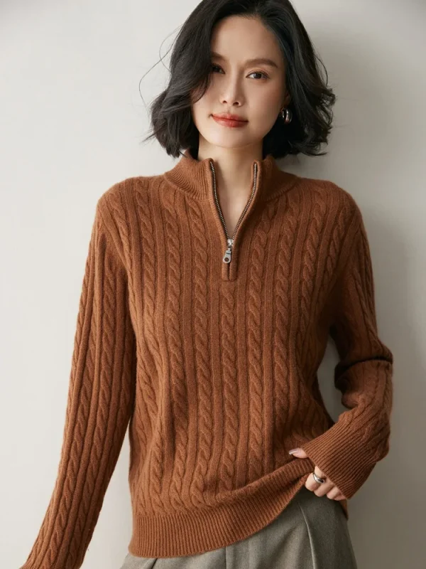 2026 Autumn/Winter New Style Solid Color Women's Cashmere Cable Knit Sweater