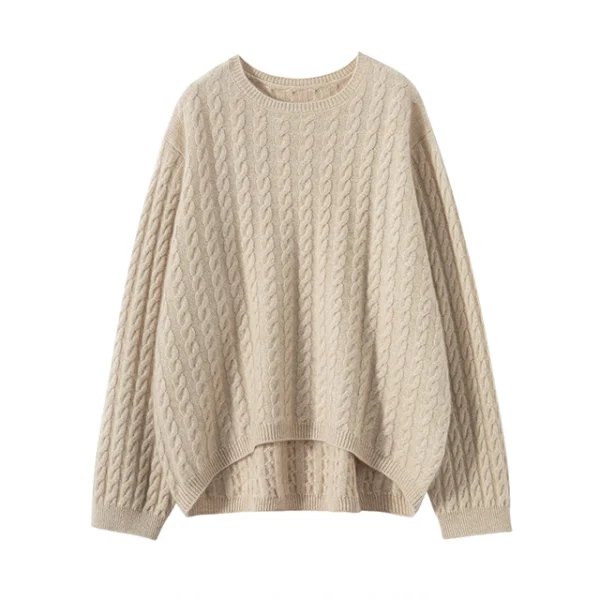 Oversized Cashmere Sweater for Women Casual Raglan Sleeve Thick Jumper Solid Crew Neck Cable Knitted Loose Pullover