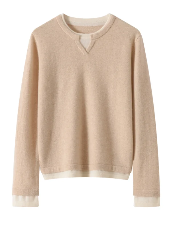 2026 High Quality Cashmere Double-Necked Color-Plaid 100% Cashmere Sweater