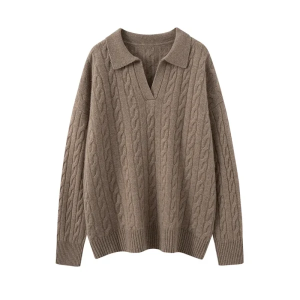 2026 New  High Quality Cashmere Women Winter Sweater Long-sleeved POLO Cable Knit Pullover with Tall and Large