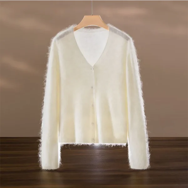 Casual Women's Wool Cashmere Cardigan Anti-Pilling Seamless Pulled Knitted V-Neck Single Breasted Sweater
