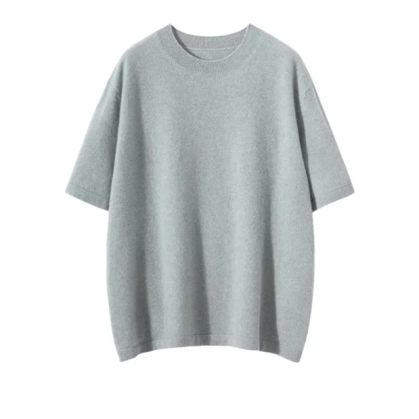 Women Wool Cashmere T-shirt  Crew Neck Knit Short Sleeve Pullover Sweater for Spring Autumn