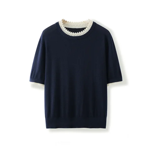 Women's Silk Cashmere Short-Sleeve Sweater Summer Soft Lightweight Knit Crew Neck Cashmere T-Shirt Pullover
