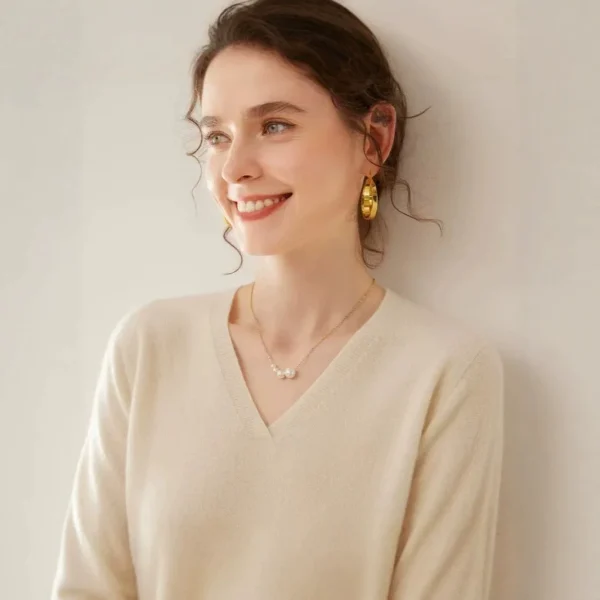 100% Pure Cashmere Pullover Sweater Loose Long Sleeve Base Shirt V-Neck Cashmere Sweater for Women