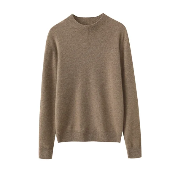 Womens Sweaters Natural Wool Cashmere Solid Color Half High Knit Pullover Jumper for Autumn Winter