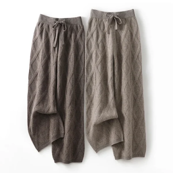 New Women's Winter Wool Pants Diamond Shape Decorate Design Leg Pants Jacquard Knitting Elastic Wool Women Pants