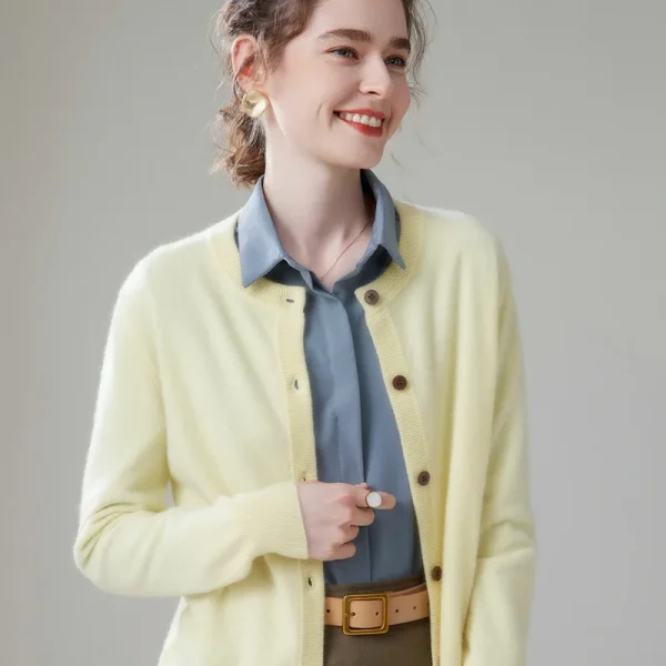 Verified Mongolia Cashmere Cardigan Crew Neck Button Front Outerwear Knit Women Cashmere Sweater