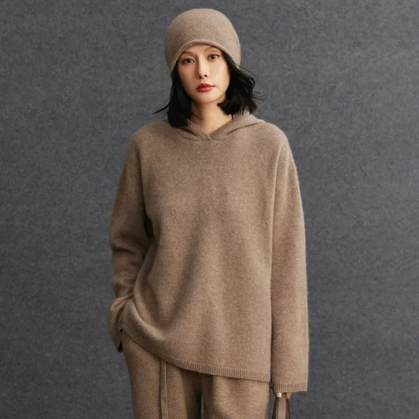 Cashmere Knitwear Pullover Hoodie High Quality Raglan Sleeves F Size Women Cashmere Wool Hoodie