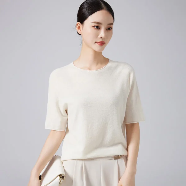 New Arrival High Quality 100%wool Sweater for Women Spring Summer Lightweight Tops Short Sleeve Pullover